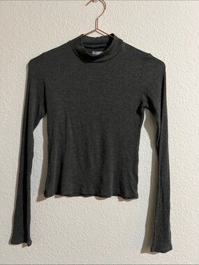 aerie Charcoal Ribbed Mock Neck Long Sleeve Top
